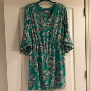 Green Floral Bell Sleeves Dress